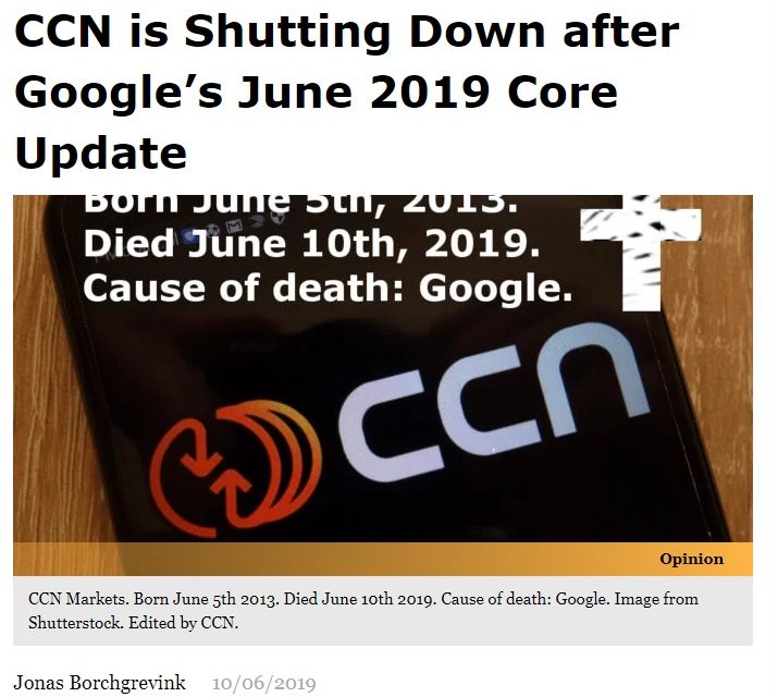 암호화폐 뉴스 사이트 CCN, 구글 업데이트 여파로 폐쇄 … 방문객 71% 넘게 감소