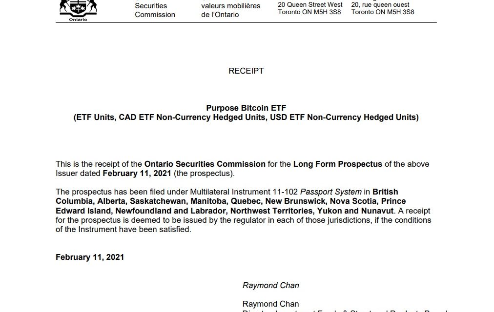 캐나다 당국(OSC), 비트코인 ETF 승인