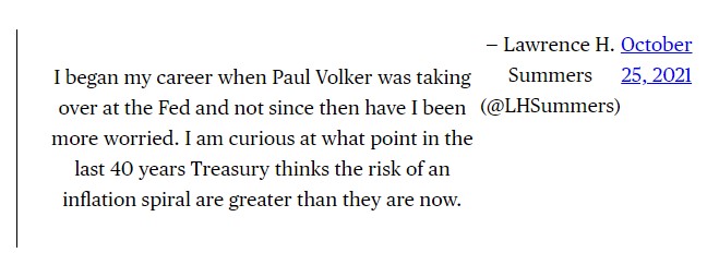 래리 서머스 “인플레이션 위험, 지난 40년중 지금이 가장 걱정”–10개 트윗으로 엘런 비판
