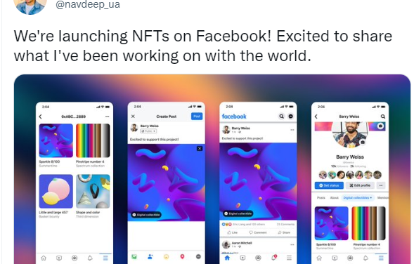 메타, 페이스북에서 NFT 통합 테스트 시작