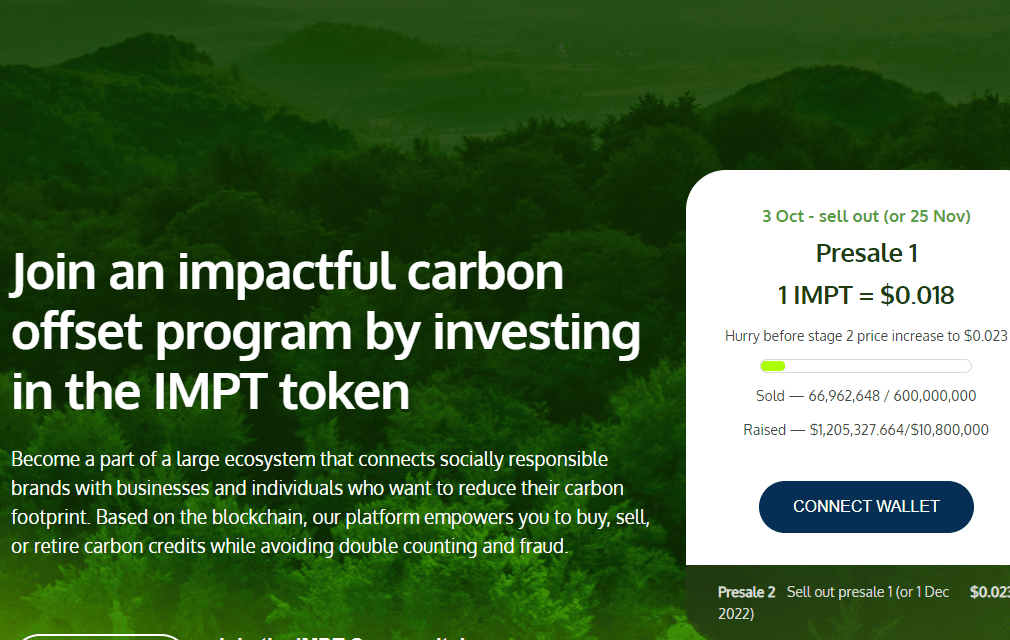 친환경 암호화폐 프로젝트 IMPT 프리세일 … 1단계 판매 가격 $0.018