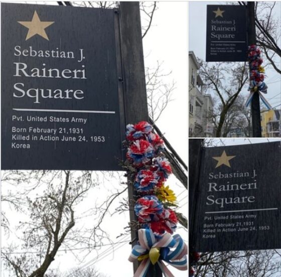 "세바스천 주니어 이등병을 추모하는 Raineri Square - 1931년 2월 21일 태어나 1953년 6월 24일 한국전 작전중 사망하다."