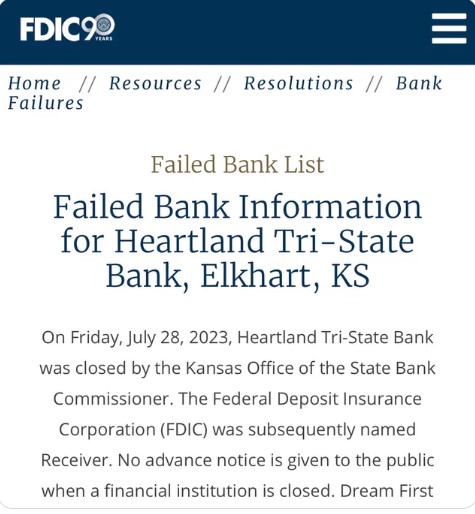 하트랜드 트라이 스테이트 뱅크 폐쇄–미국 은행 위기 지속